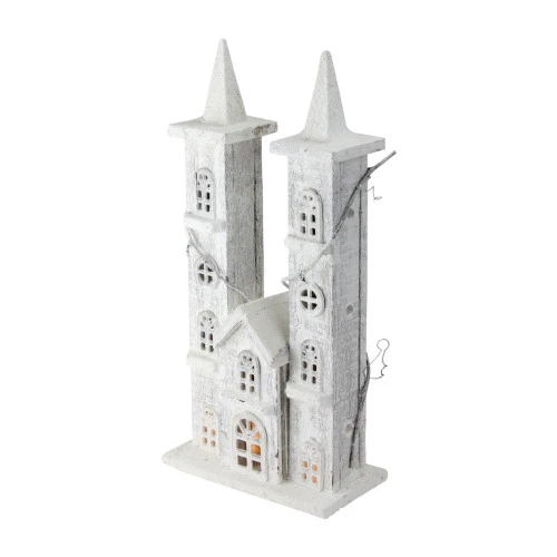 Northlight 15.75" White Pre-Lit LED Snowy Double Tower Church Christmas Decor 2 Northlight 15.75" White Pre-Lit LED Snowy Double Tower Church Christmas Decor - Image 2