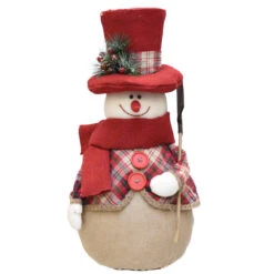 Northlight 22.75" Red And Brown Plaid Snowman With Shovel Tabletop Christmas Figure