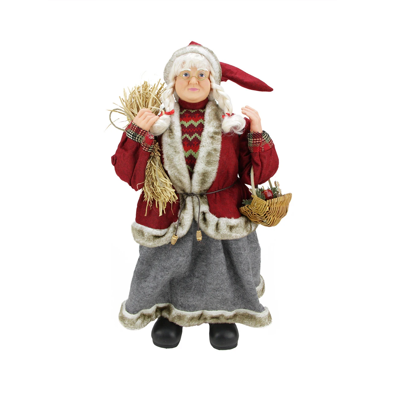 Northlight 23.5" Red And Gray Standing Mrs. Claus Christmas Figurine With Basket 1 Northlight 23.5" Red And Gray Standing Mrs. Claus Christmas Figurine With Basket