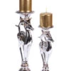 Melrose Set Of 2 Silver Reindeer Christmas Pillar Candle Holders 16"
