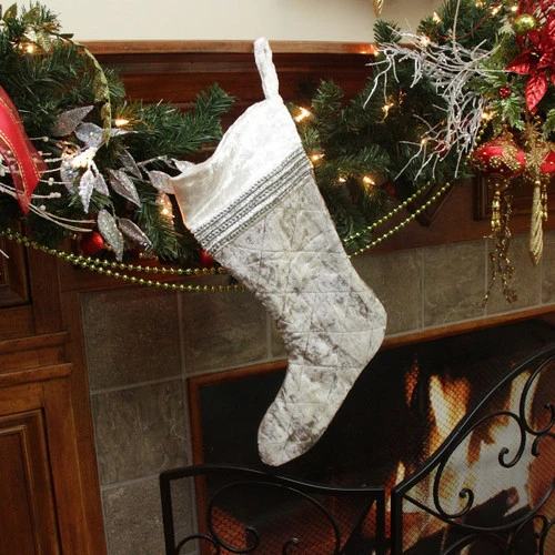 17" Gray And White Quilted Embellished Christmas Stocking 3 17" Gray And White Quilted Embellished Christmas Stocking - Image 3