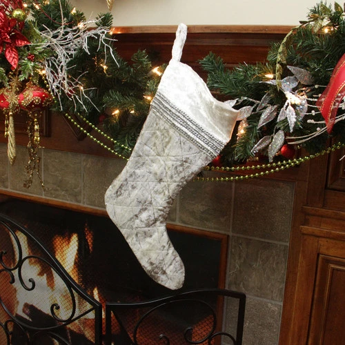 17" Gray And White Quilted Embellished Christmas Stocking 2 17" Gray And White Quilted Embellished Christmas Stocking - Image 2