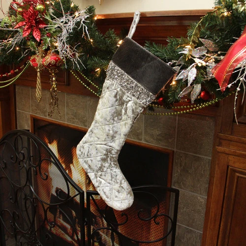 22" Gray And Black Quilted Embellished Christmas Stocking 2 22" Gray And Black Quilted Embellished Christmas Stocking - Image 2