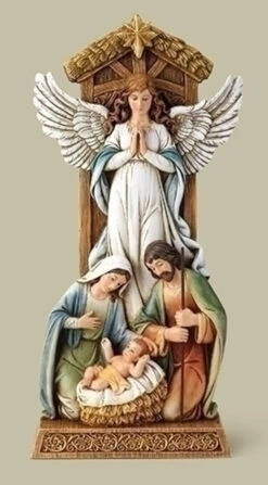 Roman 11" White And Brown Angel With Holy Family Under Star Christmas Tabletop Figurine