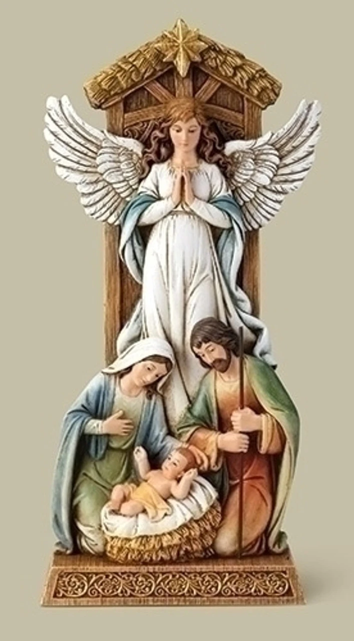 Roman 11" White And Brown Angel With Holy Family Under Star Christmas Tabletop Figurine 1 Roman 11" White And Brown Angel With Holy Family Under Star Christmas Tabletop Figurine