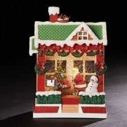 Roman Set Of 2 Red And Green Christmas Scene Santa LED House Decors 10.25"